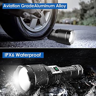 Rechargeable Flashlights High Lumens, Super Bright Tactical Flashlight One Click Off, Ipx6 High Powered Flashlight USB Powerful Handheld Flash Light