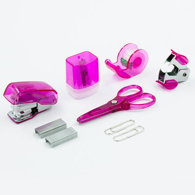 LD Pink Mini Office Supply Kit Portable Case with Scissors, Paper Clips, Tape  Dispenser, Pencilener, Stapler & Staple Remover - Yahoo Shopping