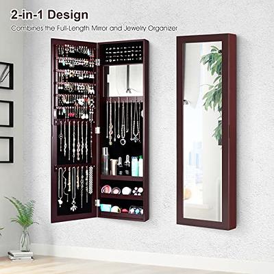 Fashion Mirror Jewelry Cabinet, Lockable Wall/Door Mounted Jewelry Armoire  Organizer, Large Storage Dressing Mirror Jewelry Armoire for Womens Girls