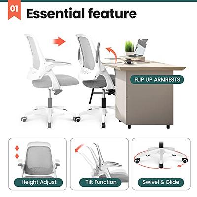 NEO CHAIR Office High Back Mesh Headrest Adjustable Height and Ergonomic  Design Home Office Computer Desk Executive Lumbar Support Padded Flip-up