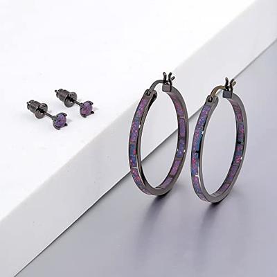 Opal Stud Hoop Earrings Set: Hypoallergenic Small Hoops Earrings for Women Girls Sensitive Ears