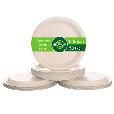 EconoHome 9 inch Compostable Plates 125-Pack - Eco-Conscious Disposable Plates Made of Bagasse or Sugarcane Fiber - Microwave, Refrigerator-Safe 