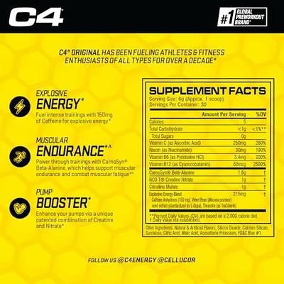 Cellucor C4 Original Pre Workout Powder ICY Blue Razz - Vitamin C for  Immune Support - Sugar Free