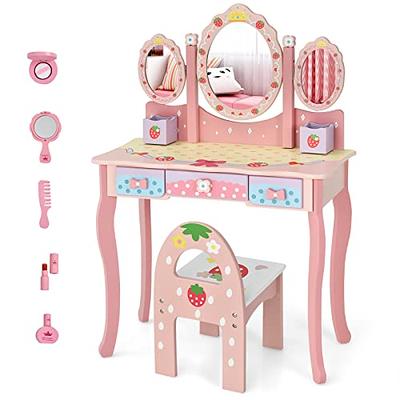 Costzon Kids Vanity Table & Chair Set, 2 in 1 Princess Makeup