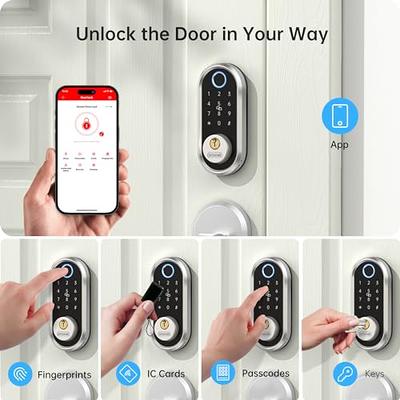 Smart Lock,SMONET Keyless Entry Door Lock with Handle,Fingerprint  Electronic Bluetooth Digital Keypad Auto Door Lock with Free APP Key Fob