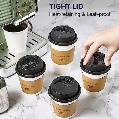 LITOPAK 100 Pack 10 oz Paper Coffee Cups, Disposable Coffee Cups with Lids,  Sleeves and Stirring Sticks, Hot Coffee Cup, Disposable Paper Cups,  Drinking Cups for Cold/Hot Coffee, Water or Juice. 