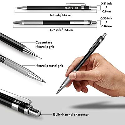  Nicpro 2mm Metal Mechanical Pencil Set, 2PCS Lead Holder 2.0  mm Marker Artist Carpenter Pencils with 120 Graphite Lead Refill (HB 2H 4H  2B 4B & Color), 2 Eraser for