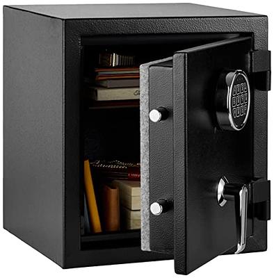 Basics Small Slim Desk Drawer Security Safe with Programmable  Electronic Keypad, Black, 11.8''W x 8.6''D x 4.4''H
