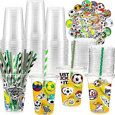 12 Set Soccer Ball Cups with Straws and Lids, 10 oz Plastic Reusable Soccer  Cups Bulk for Kids Birthday Theme Party Supplies