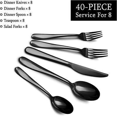 48-Piece Black Silverware Set with Steak Knives, AIVIKI Black Flatware Set  for 8, Stainless Steel Cutlery Set, Tableware Utensils Includes Spoons