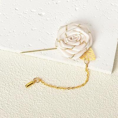 Men Cloth Rose Flower with Gold Leaf Brooch Lapel Pin for Men Suits Rose  Flower Brooch