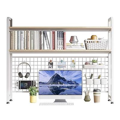 2 Tier Desktop Bookcase for Computer Desk,Wood Countertop Hutch