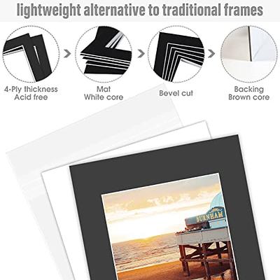 Golden State Art, Double Picture Mats with White Core Bevel Cut for 8X10  Photo Pictures (Mats, Backing, Clear Bags Included), White Over Black