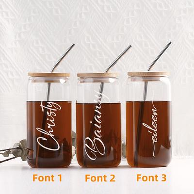 Personalized Glass Coffee Cup, Name Glass Iced Coffee Cup with