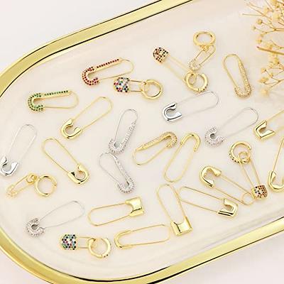 Solid Gold Safety Pin Dangle Earrings