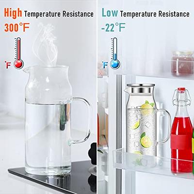 1.2 Liter 40 oz Glass Pitcher with Lid and Spout, Bivvclaz Glass Water  Pitcher for Fridge, Glass Carafe for Hot/Cold Water, Iced Tea Pitcher,  Small