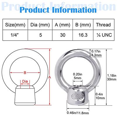 Stainless Steel 316 1/2 x 1 1/2 UNC Machinery Eye Bolt Marine