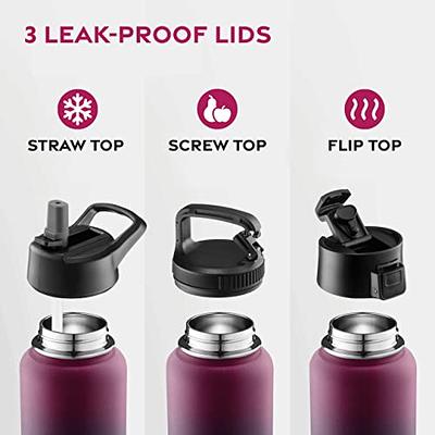  CIVAGO 32 oz Insulated Water Bottle With Straw, Stainless Steel  Sports Water Cup Flask with 3 Lids (Straw, Spout and Handle Lid), Wide  Mouth Travel Thermal Mug, Black : Sports & Outdoors