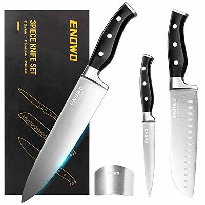 enowo Steak Knives Set of 4, Serrated Steak Knives with Full Tang Handle, Dishwasher Safe Stainless Steel Steak Knife Set, Carving Knife and Fork Set