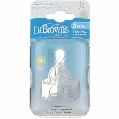 Dr. Brown's - Natural Flow Wide-Neck Level 2 Silicone Nipples 3m+ - 2 Pack  