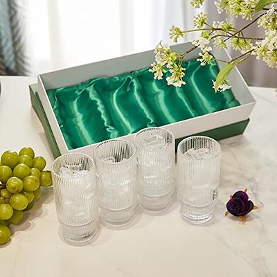 4 Pcs Creative Glass Cups Vintage Drinking Glasses Ribbed