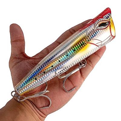  Topwater Popper Saltwater Fishing Lures, 5-1/2 Inches GT  Popper VMC Treble Hooks Surf Fishing Lures For Stripr Pike Salmon Lures  Bass Popper Fishing Plugs Offshore 3 Pack