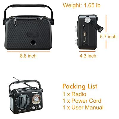 Portable Retro AM FM Radio Bluetooth Speak, Support USB and Micro SD Card  MP3 Player, D Battery Operated Analog Radio Or AC Power Vintage Transistor
