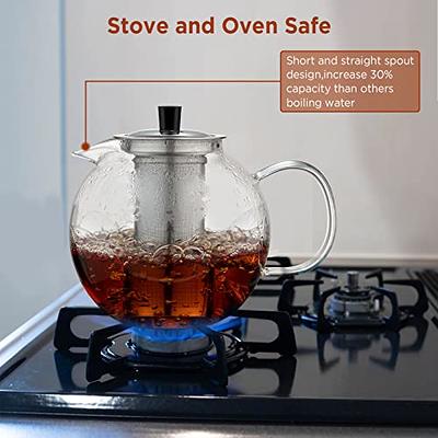 Clear Glass Teapot Cold Kettle Iced No-Dripping Scald Handle Stovetop  -Resistant Tea