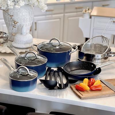 KitchenAid 10-Piece Hard Anodized Ceramic Nonstick Cookware Set, Blue Velvet