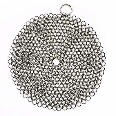 Cast Iron Cleaner Chainmail Scrubber with Pan Scraper, Ergonomic