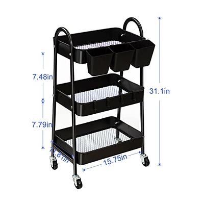 Designa 3-Tier Utility Storage Rolling Cart with Removable Pegboard & Extra Storage Baskets Hooks, Metal Craft Art Carts for Gif