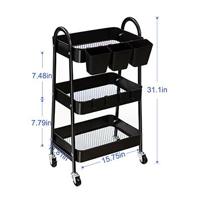 White 3-Tier Rolling Cart Hanging Organizer Cup