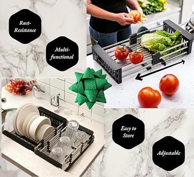 Expandable Stainless Steel Dish Rack Drainer Adjustable Vegetable Fruit  Drain Basket Kitchen Dish Drying Rack Over Sink