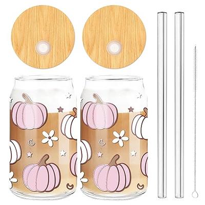 Pumpkins 16 oz Glass Cup with Bamboo Lid