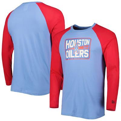 Men's New Era Light Blue Houston Oilers Throwback Raglan Long Sleeve T-Shirt Size: Small