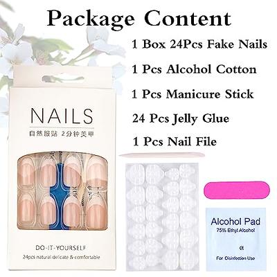 24pcs Short Square French Pink Blush With Gold Edge False Nails, Includes  Jelly Gel Strips And Nail File, Easy And Reusable For Women And Girls Who  Love To Wear Fake Nails, Suitable