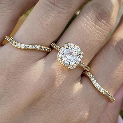 YOYEEWYNS 18K Gold Plated Anniversary Rings Engagement Wedding Band for  Women Three-in-One Halo Cubic Zirconia Bridal Set Size 10 - Yahoo Shopping