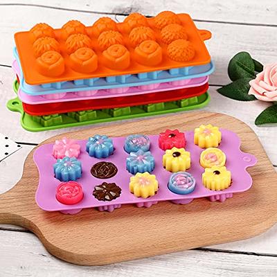 3 Pieces Set of Silicone Flower Molds, Baking Mold with Flowers and Heart  Shape, for Chocolate, Candy, Ice Cubes (pink, Blue and Green)