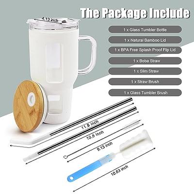 32 oz Glass Mug Tumbler W/Bamboo lid, Stainless Steel Straw