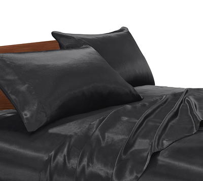 PiccoCasa Satin Sheet Set 4 Pcs Polyester Silky and Soft Sheets Black Queen  - Walmart.com