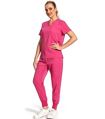 Nurse Medical Scrub Uniform Set Women Long Sleeve T-shirt Stretch Jogging  Pants