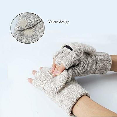 Akayboya Winter Warm Knitted Fingerless Gloves Convertible Wool