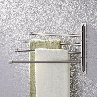 NearMoon Swivel Towel Rack, Thicken SUS304 Stainless Steel 4-Arm Towel Bar,  Space Saving Wall Mounted Towel Holder with Hook, Rustproof Swing Out