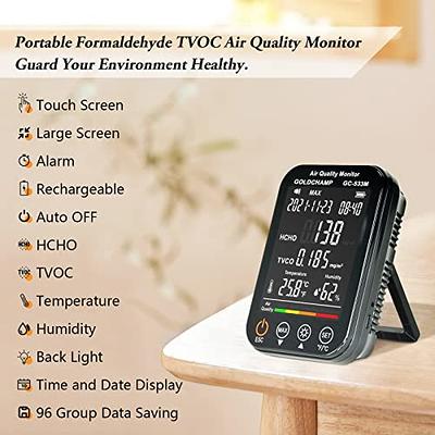 Portable Air Quality Monitor Indoor Co2 Detector 5 In 1 Formaldehyde Hcho  Tvoc Tester Lcd Temperature Humidity Tester Rechargeable Co2 Alarm Meter  For Room Office Greenhouse Warehouse 