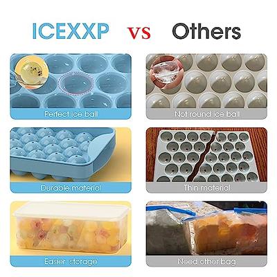 Blue Round Mini Ice Cube Trays for Freezer with Lid, Sphere Ice Ball Maker  Molds with Ice Bucket and Ice Scoop Making 66Pcs Ice Cubes 