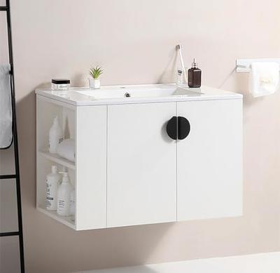 40 Floating Bathroom Vanity Set with Ceramic Sink 2 Drawers & Open Shelves  in Black