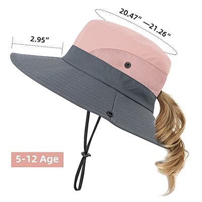 Sun Hat for Women UV Protection Bucket Fishing Hat with Ponytail