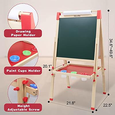 JUZBOT Easel for Kids Deluxe Wooden Standing Kids Easel with Paper & 84PCS  Accessories Foldable Without Disassembly Magnetic Chalkboard & Whiteboard