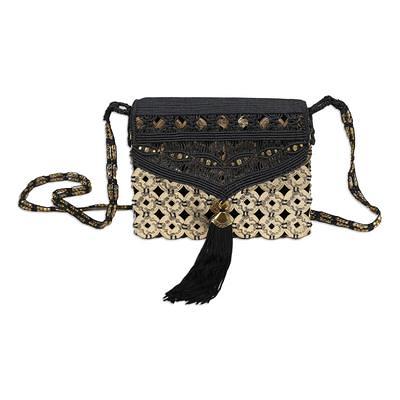 Night Glory,'Zinc and Cotton Sling Bag with Brass Accents and Tassel' -  Yahoo Shopping
