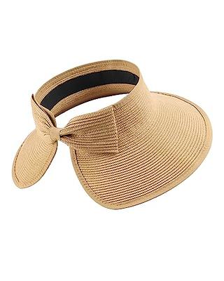 Zylioo Large Straw Visor Sun Hats,Wide Brim Straw Summer Beach Hat,UPF  Packable Foldable Travel Hats with Chin Strap at  Women's Clothing  store